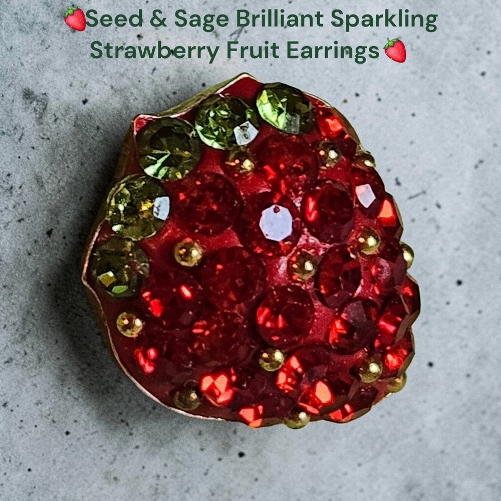 🍓STRAWBERRY Seed & Sage Red Push-Back Post Fruit Earrings - Picture 2 of 4